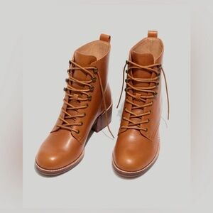 New Madewell Patti Lace-Up Boot English Saddle 7.5 M Women